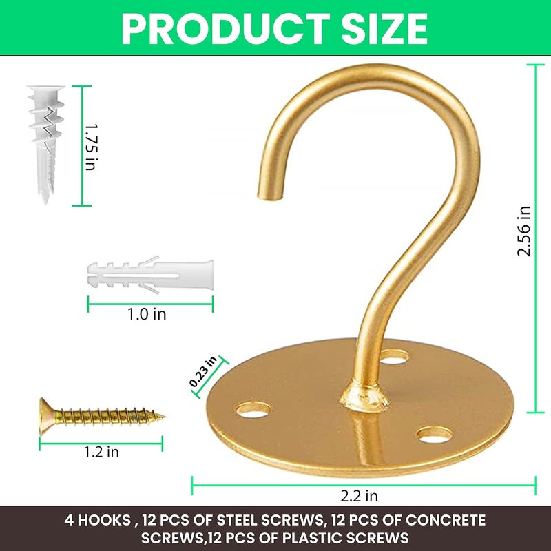 Etoolia Ceiling Hooks for Hanging Plants- 4pcs 2.56 inches Heavy Duty Powder Coated, Gold Hanging Hooks for Bird Feeders, Planters and Wind Chimes - Image 5
