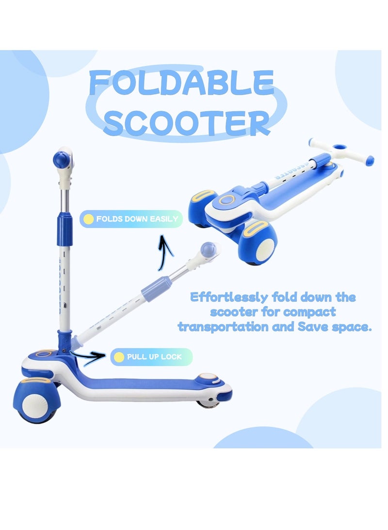 إيزي فيتشور سكوتر EASY FUTURE القابل للطي للأطفال بمقبض قابل لتعديل الارتفاع، وعجلات LED من البولي يوريثان، وفرامل خلفية وموسيقى - مثالي للأعمار من 3 إلى 8 سنوات - Image 2