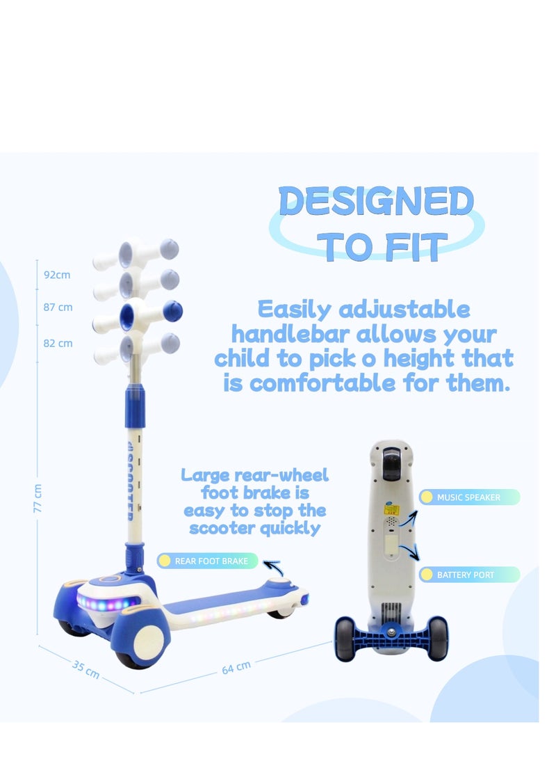 إيزي فيتشور سكوتر EASY FUTURE القابل للطي للأطفال بمقبض قابل لتعديل الارتفاع، وعجلات LED من البولي يوريثان، وفرامل خلفية وموسيقى - مثالي للأعمار من 3 إلى 8 سنوات - Image 3