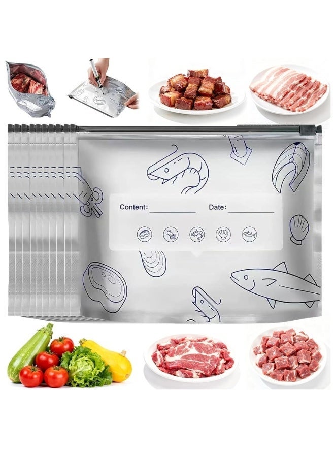 أكياس حفظ الطعام Food Saver من رقائق الألومنيوم القابلة لإعادة الاستخدام 10 قطع – أكياس تخزين محكمة الإغلاق بسحاب مقاوم للتسرب مقاس 23 × 17 سم لحفظ اللحوم والدواجن والمأكولات البحرية والخضروات والفواكه والوجبات الجاهزة، مناسبة للفريزر والثلاجة والمطبخ، عازلة للرطوبة والضوء، متينة وصديقة للبيئة - Image 1