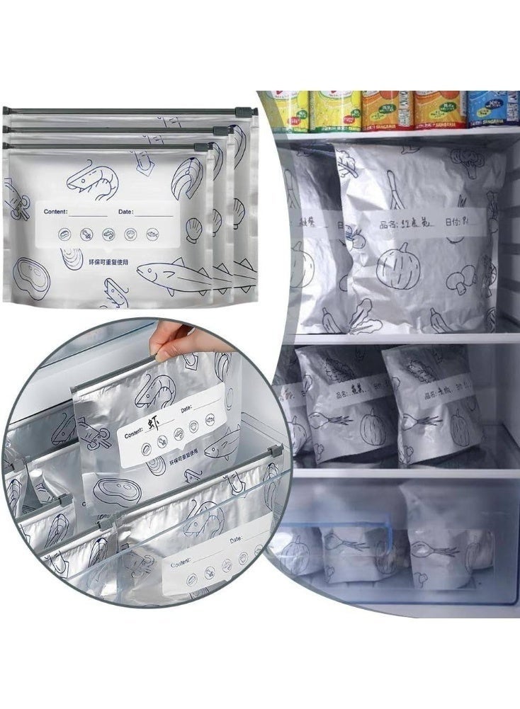 أكياس حفظ الطعام Food Saver من رقائق الألومنيوم القابلة لإعادة الاستخدام 10 قطع – أكياس تخزين محكمة الإغلاق بسحاب مقاوم للتسرب مقاس 23 × 17 سم لحفظ اللحوم والدواجن والمأكولات البحرية والخضروات والفواكه والوجبات الجاهزة، مناسبة للفريزر والثلاجة والمطبخ، عازلة للرطوبة والضوء، متينة وصديقة للبيئة - Image 3