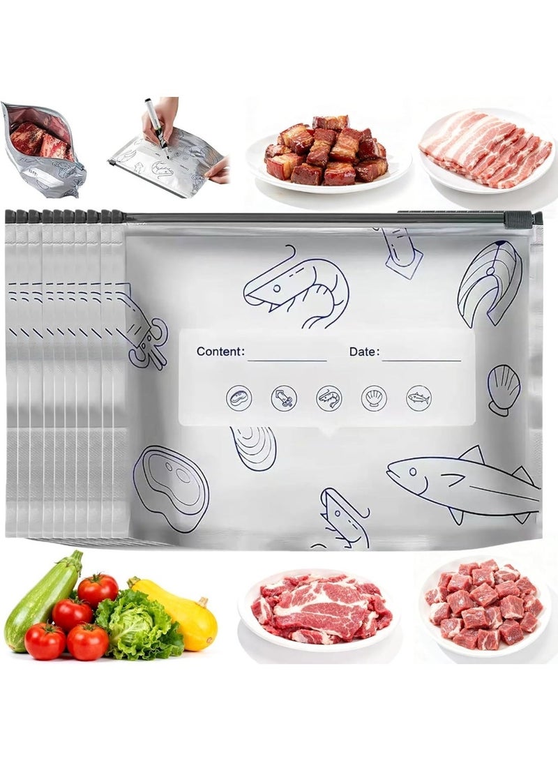 أكياس حفظ الطعام Food Saver من رقائق الألومنيوم القابلة لإعادة الاستخدام 10 قطع – أكياس تخزين محكمة الإغلاق بسحاب مقاوم للتسرب مقاس 23 × 17 سم لحفظ اللحوم والدواجن والمأكولات البحرية والخضروات والفواكه والوجبات الجاهزة، مناسبة للفريزر والثلاجة والمطبخ، عازلة للرطوبة والضوء، متينة وصديقة للبيئة - Image 4