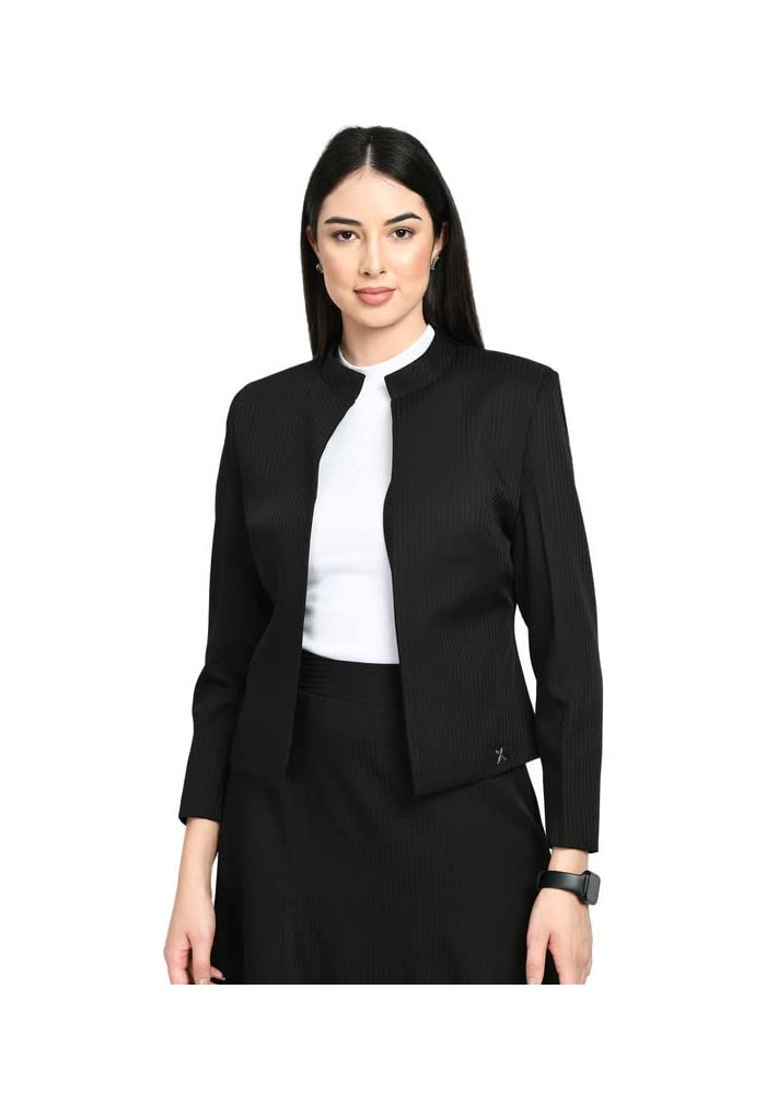 Exude بليزر قصير مخطط باللون الأسود للنساء - Image 1
