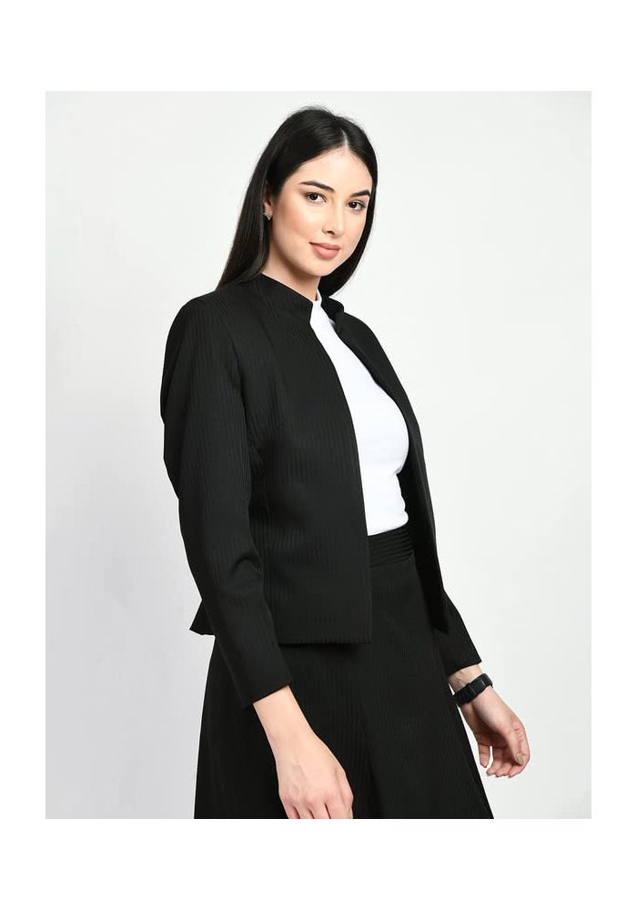 Exude بليزر قصير مخطط باللون الأسود للنساء - Image 3