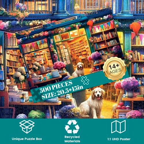 Nitktaia 500 Piece Puzzle for AdultsBookstore Dogs Puzzle Recycled Cardboar Jigsaw Puzzles 500 Pieces Challenging Family Activity Great Gift Idea for Family Friends Difficult Puzzles Size 205 x 15 in - Image 5