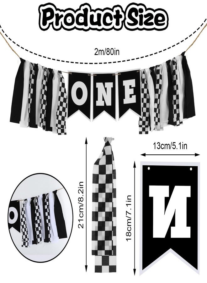 XLIUAX 1st Birthday High Chair Banner, Black White Race Car Birthday Banners, One Highchair Banner Tassel, First Birthdays Photo Prop Boy Racing Theme Decoration - Image 4