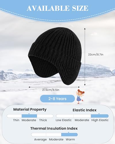 Loiyadn Winter Hats for Kids - Warm Kids Beanie, Toddler Beanie Hat with Ear Flaps, Toddler Girls Winter Hat for 3-8 Years Boys Girls, Black, White, Grey - Image 3