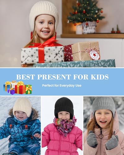 Loiyadn Winter Hats for Kids - Warm Kids Beanie, Toddler Beanie Hat with Ear Flaps, Toddler Girls Winter Hat for 3-8 Years Boys Girls, Black, White, Grey - Image 5