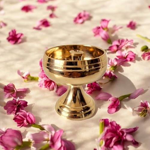 RAISOM Premium Brass Kuber Diya | Nitya Piyali Style Oil Lamp | Ideal for Daily Pooja Use in Home and Office Temple | Pack of 2 Brass Diyas for Pooja | Height : 2 Inch | Weight : 70 Grams Each - Image 4