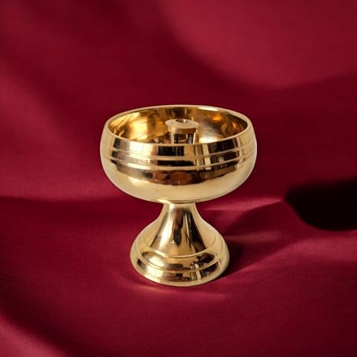 RAISOM Premium Brass Kuber Diya | Nitya Piyali Style Oil Lamp | Ideal for Daily Pooja Use in Home and Office Temple | Pack of 2 Brass Diyas for Pooja | Height : 2 Inch | Weight : 70 Grams Each - Image 3