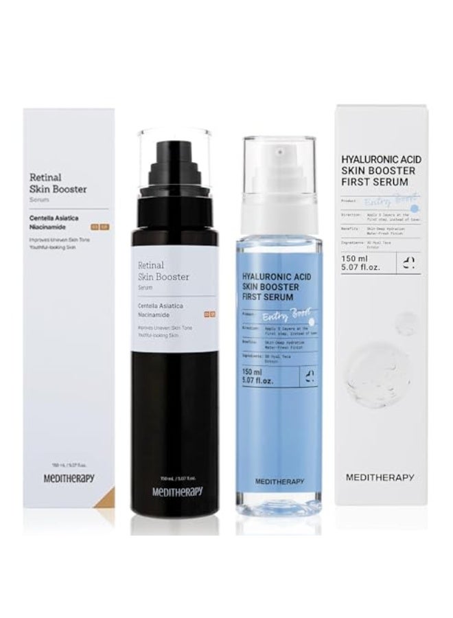 MEDITHERAPY The Glass Skin Booster Duo – Retinal Skin Booster Serum + Ultra-Hydrating Hyaluronic Acid Serum (K-Beauty Set) - Image 1