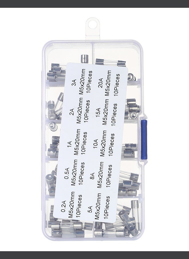 100-Piece Fast Blow Glass Tubes Fuses Assorted Kit Silver  - Image 2