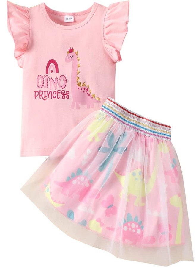 RETSUGO Toddler Girls 2pc Skirt Set Summer Dinosaur Birthday Outfit Kids Dino Party Shirt Tulle Skirts Animal Print Tutu Dresses 2-3 Years - Image 1