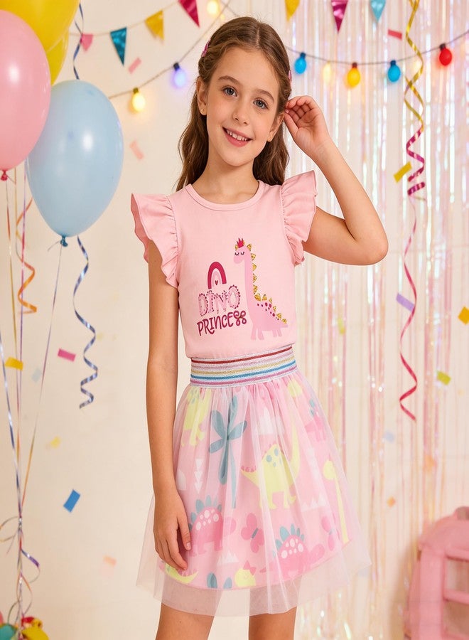 RETSUGO Toddler Girls 2pc Skirt Set Summer Dinosaur Birthday Outfit Kids Dino Party Shirt Tulle Skirts Animal Print Tutu Dresses 2-3 Years - Image 2