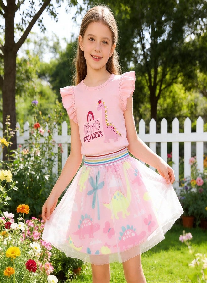 RETSUGO Toddler Girls 2pc Skirt Set Summer Dinosaur Birthday Outfit Kids Dino Party Shirt Tulle Skirts Animal Print Tutu Dresses 2-3 Years - Image 3