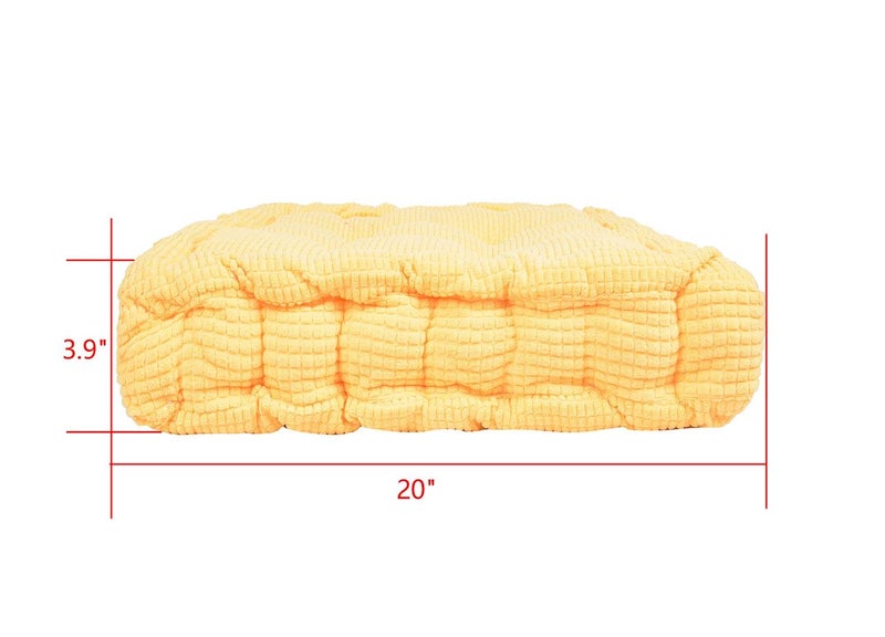 ChezMax Floor Pillow & Cushion, Large Meditation Chair Cushions, Thick Square Seat Pad, Soft Velvet Tufted Seating Pouf for Indoor/Outdoor Yoga Bench Rocking Chair Room Tatami Sofa, Yellow 20" x 20" - Image 2