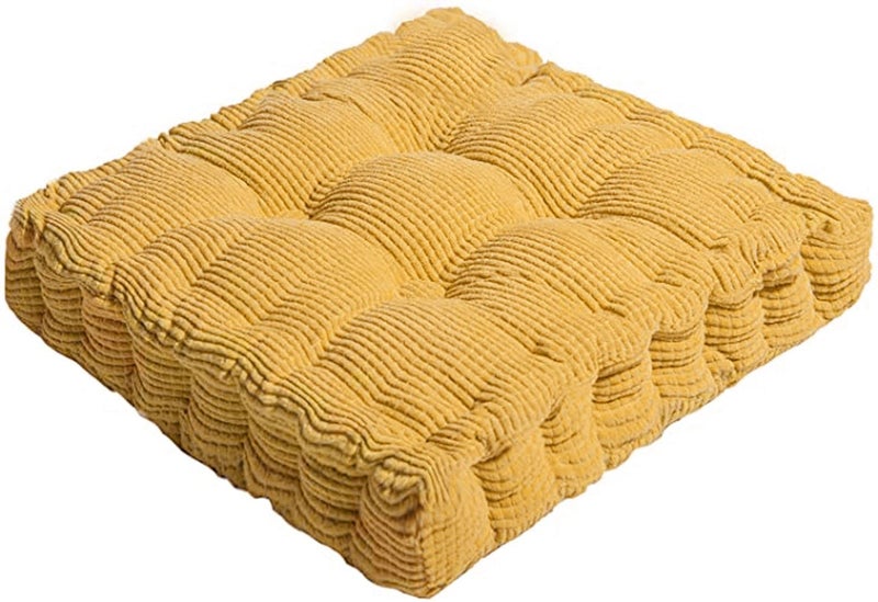 ChezMax Floor Pillow & Cushion, Large Meditation Chair Cushions, Thick Square Seat Pad, Soft Velvet Tufted Seating Pouf for Indoor/Outdoor Yoga Bench Rocking Chair Room Tatami Sofa, Yellow 20" x 20" - Image 1