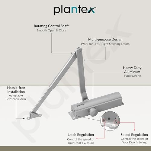 Plantex Heavy Duty Door Closer/Automatic Door Closer for Wooden Door/55 Kg Hydraulic Door Closer for Home/Office/Hotel/Wide 180 Degree Opening (ISO 9001 Certified) - Silver - Image 3
