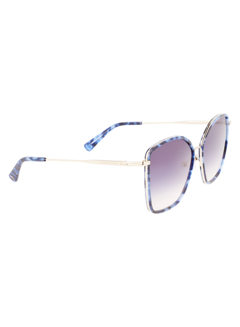 Longchamp Women's UV Protection Rectangular Shape Metal Sunglasses LO685S-745-5917 - Lens Size: 59 - Gold/Textured Blue - Image 3