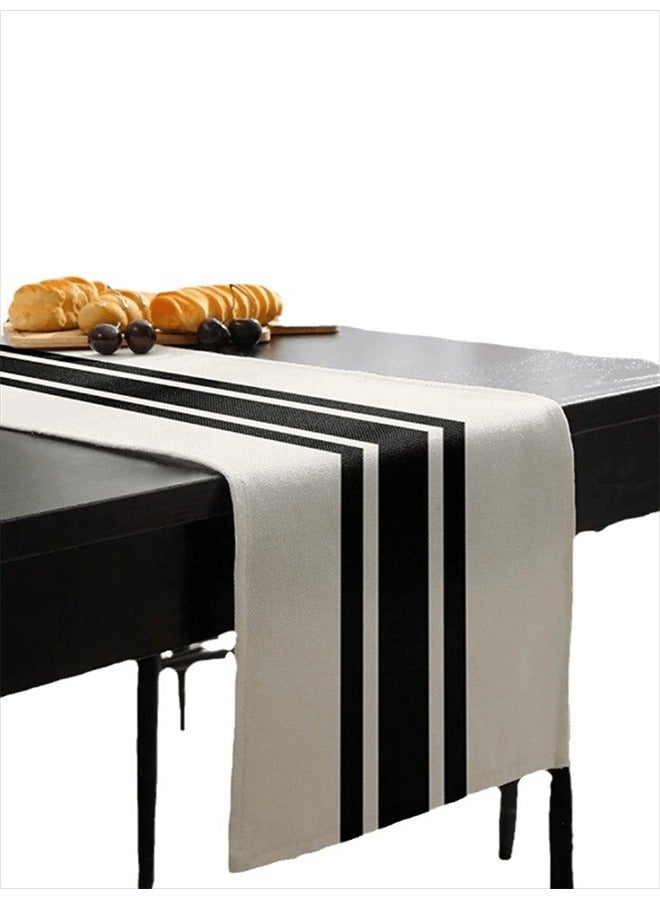 Geometric Stripe Table Runner Black White Linen Fabric Home Decor 33 x 180cm  - Image 3