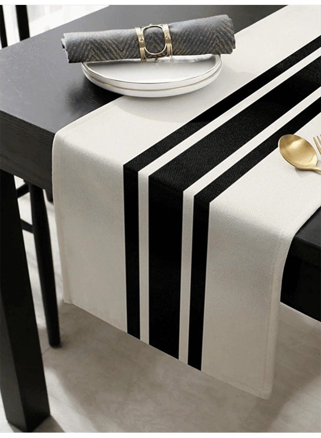 Geometric Stripe Table Runner Black White Linen Fabric Home Decor 33 x 180cm  - Image 4