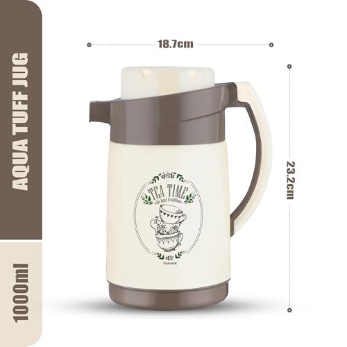 Trueware Aqua Jug Insulated Flask -1000 Ml | Insulated Tea Pot Kettle Inner Steel Outer Plastic | Hot & Cold | Food Grade Plastic | Lightweight BPA-Free | Wide Mouth Design | Ideal for Office, Travel - Image 4