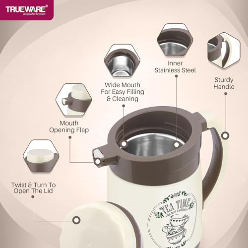 Trueware Aqua Jug Insulated Flask -1000 Ml | Insulated Tea Pot Kettle Inner Steel Outer Plastic | Hot & Cold | Food Grade Plastic | Lightweight BPA-Free | Wide Mouth Design | Ideal for Office, Travel - Image 5