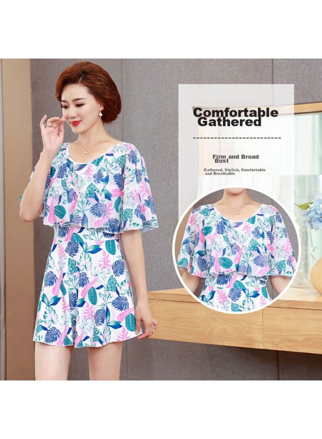 Skin-friendly Yifu Mom's Hot Spring Swimsuit, Conservative One-piece Dress Style For Middle-aged And Elderly Women, Tummy Control, Slimming, Plus Size, Suitable For Curvy Women, Vacation Swimwear - Image 3