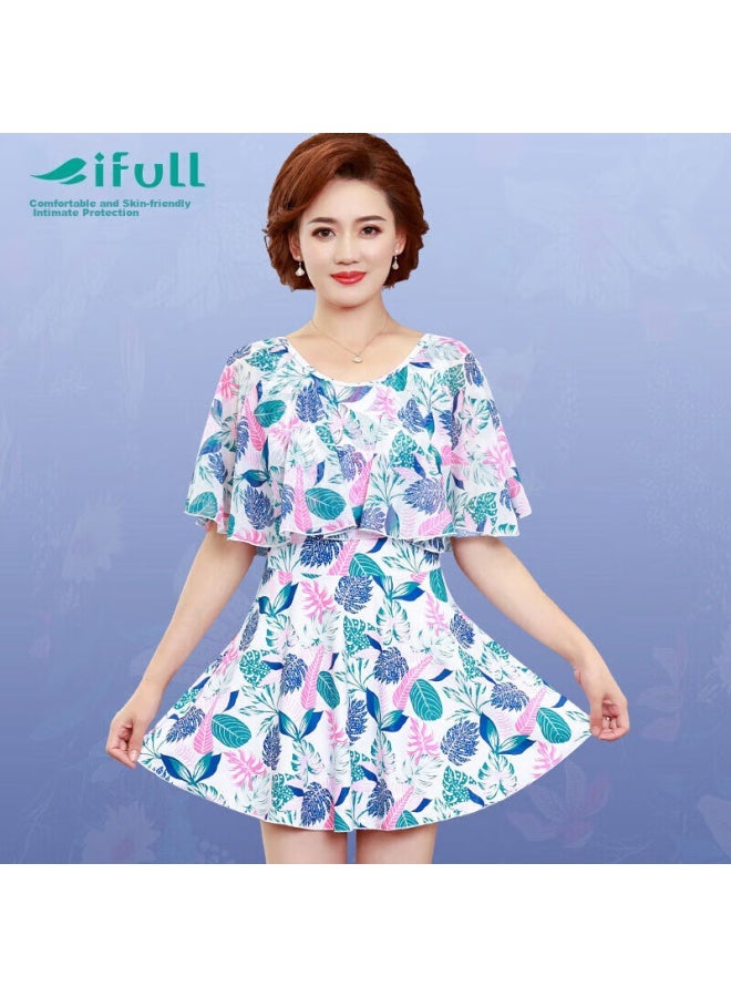 Skin-friendly Yifu Mom's Hot Spring Swimsuit, Conservative One-piece Dress Style For Middle-aged And Elderly Women, Tummy Control, Slimming, Plus Size, Suitable For Curvy Women, Vacation Swimwear - Image 1