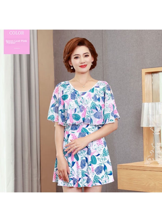 Skin-friendly Yifu Mom's Hot Spring Swimsuit, Conservative One-piece Dress Style For Middle-aged And Elderly Women, Tummy Control, Slimming, Plus Size, Suitable For Curvy Women, Vacation Swimwear - Image 5