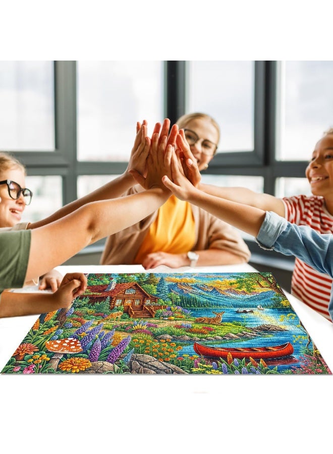 1000 قطعة من الغابة على ضفاف البحيرة فيلا نمط الرسم الزيتي لغز - جمال طبيعي رائع - Image 4