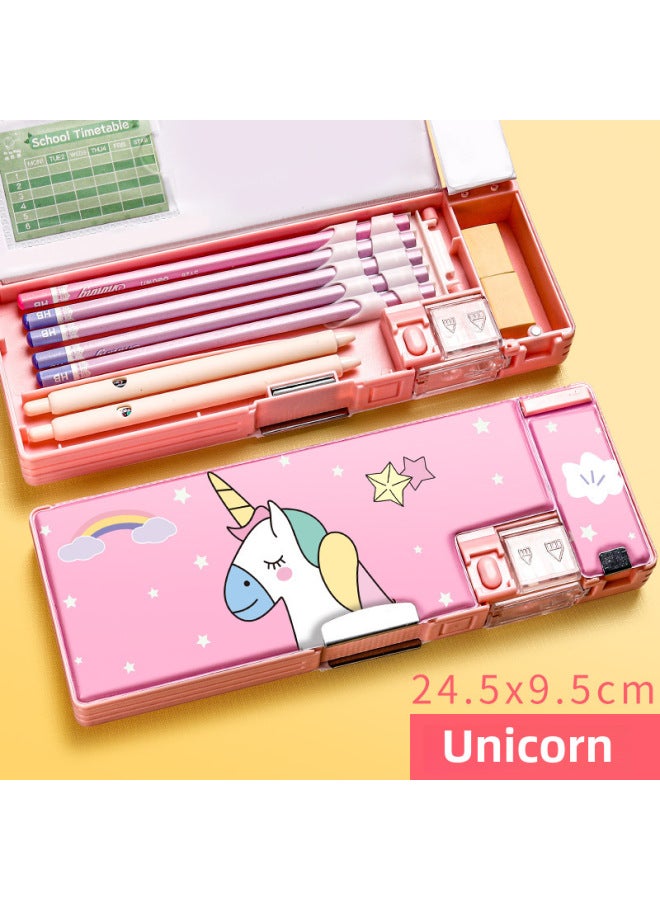 Kaba Bear Multifunctional Double Layer Password Stationery Box Primary School Boys Advanced Sense Pencil Box Children Plastic Pencil Box Storage Box - Image 1