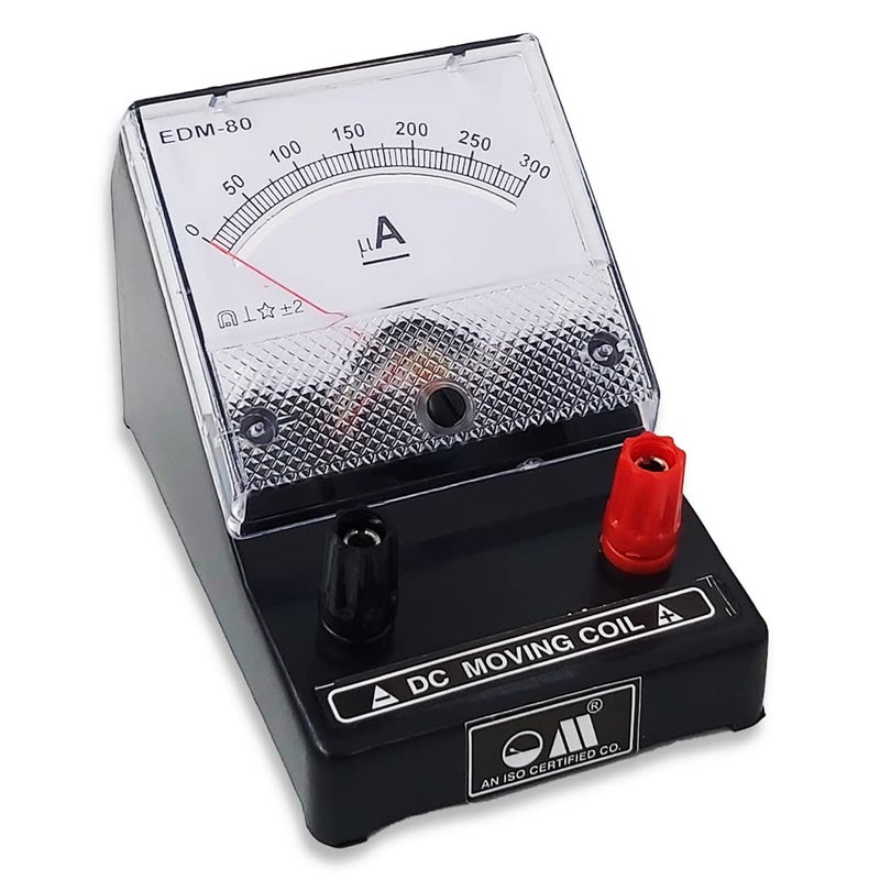 OM ® Meters EDM-80 Desk Stand Analog 0-300 uA Micro Ammeter | Moving Coil Ampere Meter | Meter For Educational purpose | Black - Image 1