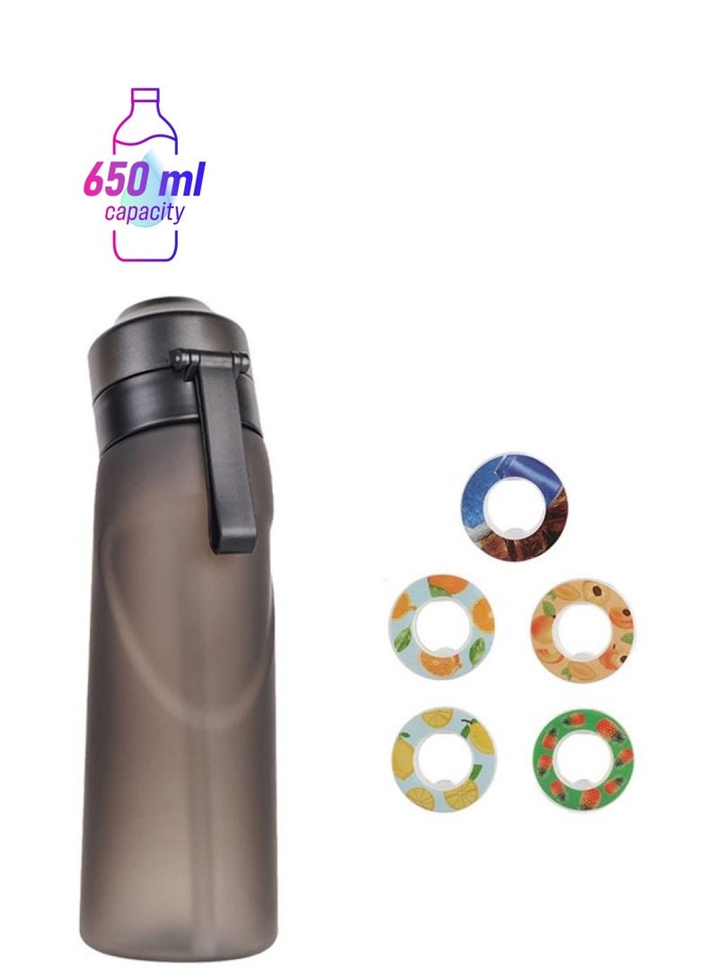 Hihonor Air Water Bottle with 5 PCS Flavor Pods, 650ml Fruit Fragrance Scented Water Cup with Straw, BPA Free, 0% Sugar, for Outdoor Sports, Gifts for Friends, Birthday Gifts (1 Black Bottle+5 Pods Flavors) - Image 1