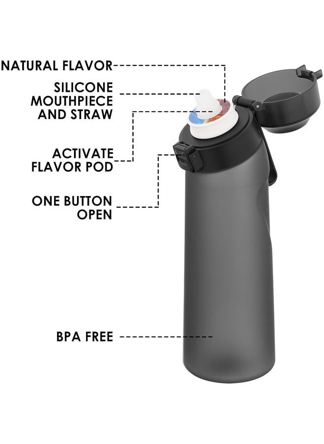 Hihonor - Air Water Bottle with 5 PCS Flavor Pods, 650ml Fruit Fragrance Scented Water Cup with Straw, BPA Free, 0% Sugar, for Outdoor Sports, Gifts for Friends, Birthday Gifts (1 Black Bottle+5 Pods Flavors) - Image 1