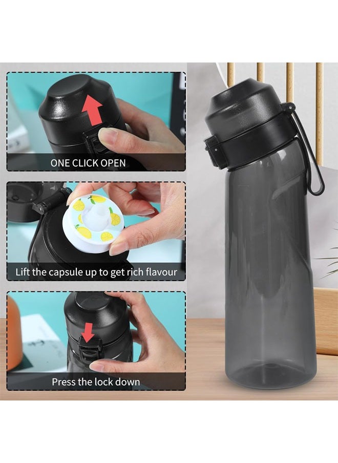 Hihonor - Air Water Bottle with 5 PCS Flavor Pods, 650ml Fruit Fragrance Scented Water Cup with Straw, BPA Free, 0% Sugar, for Outdoor Sports, Gifts for Friends, Birthday Gifts (1 Black Bottle+5 Pods Flavors) - Image 1