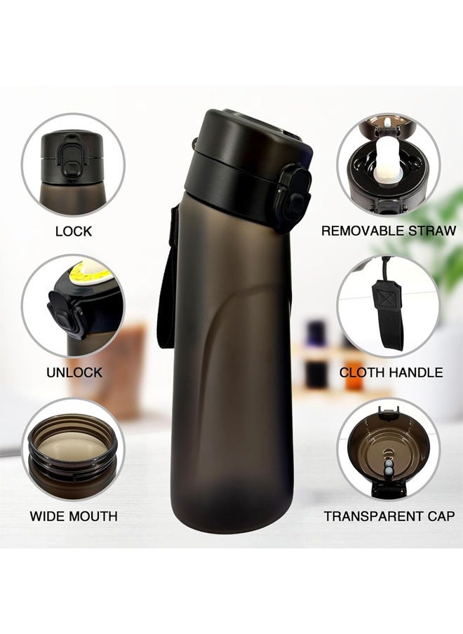 Hihonor - Air Water Bottle with 5 PCS Flavor Pods, 650ml Fruit Fragrance Scented Water Cup with Straw, BPA Free, 0% Sugar, for Outdoor Sports, Gifts for Friends, Birthday Gifts (1 Black Bottle+5 Pods Flavors) - Image 1
