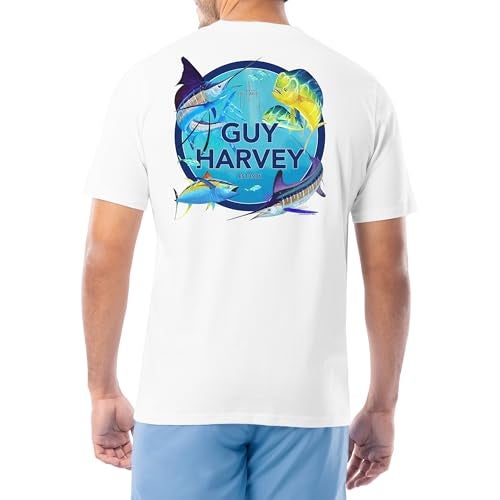 Guy Harvey Men’s Offshore Fish Collection Short Sleeve T-Shirt, Bright White/Collage, X-Large - Image 1