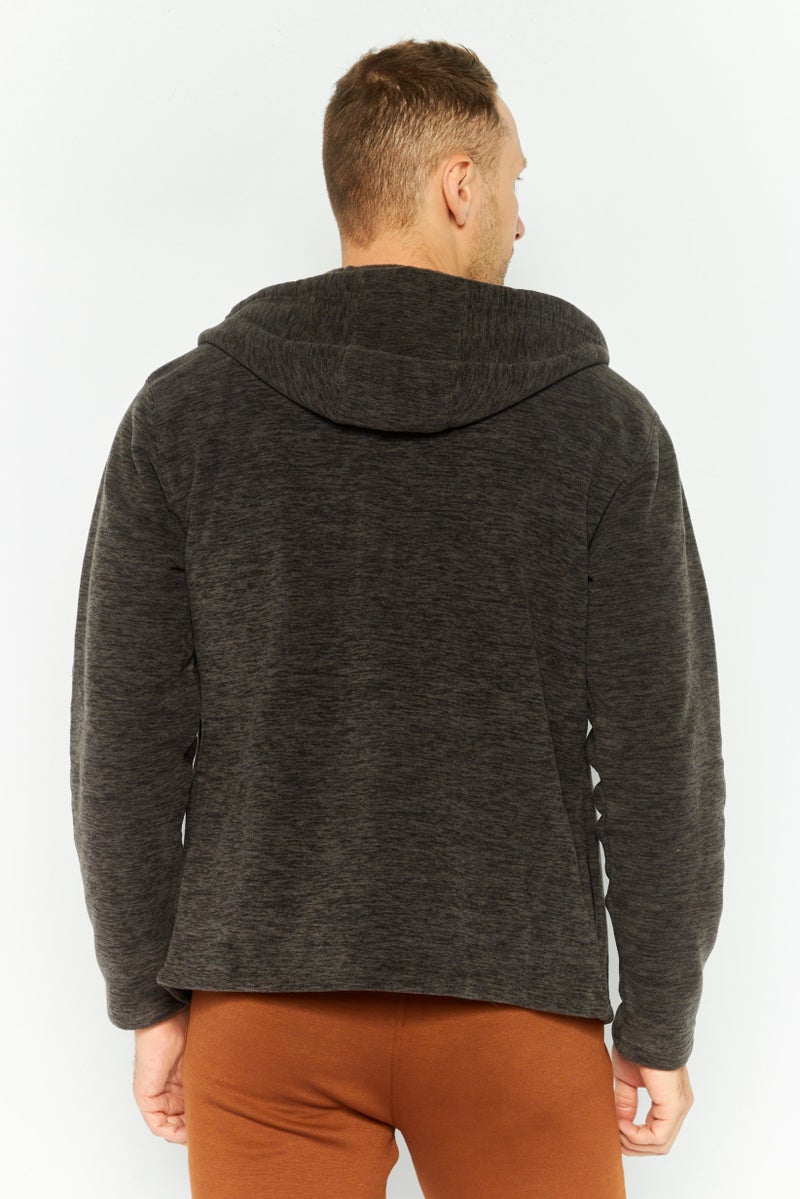 Hurley Men Brand Logo Long Sleeves Full Zip Hoodie, Heather Black - Image 4