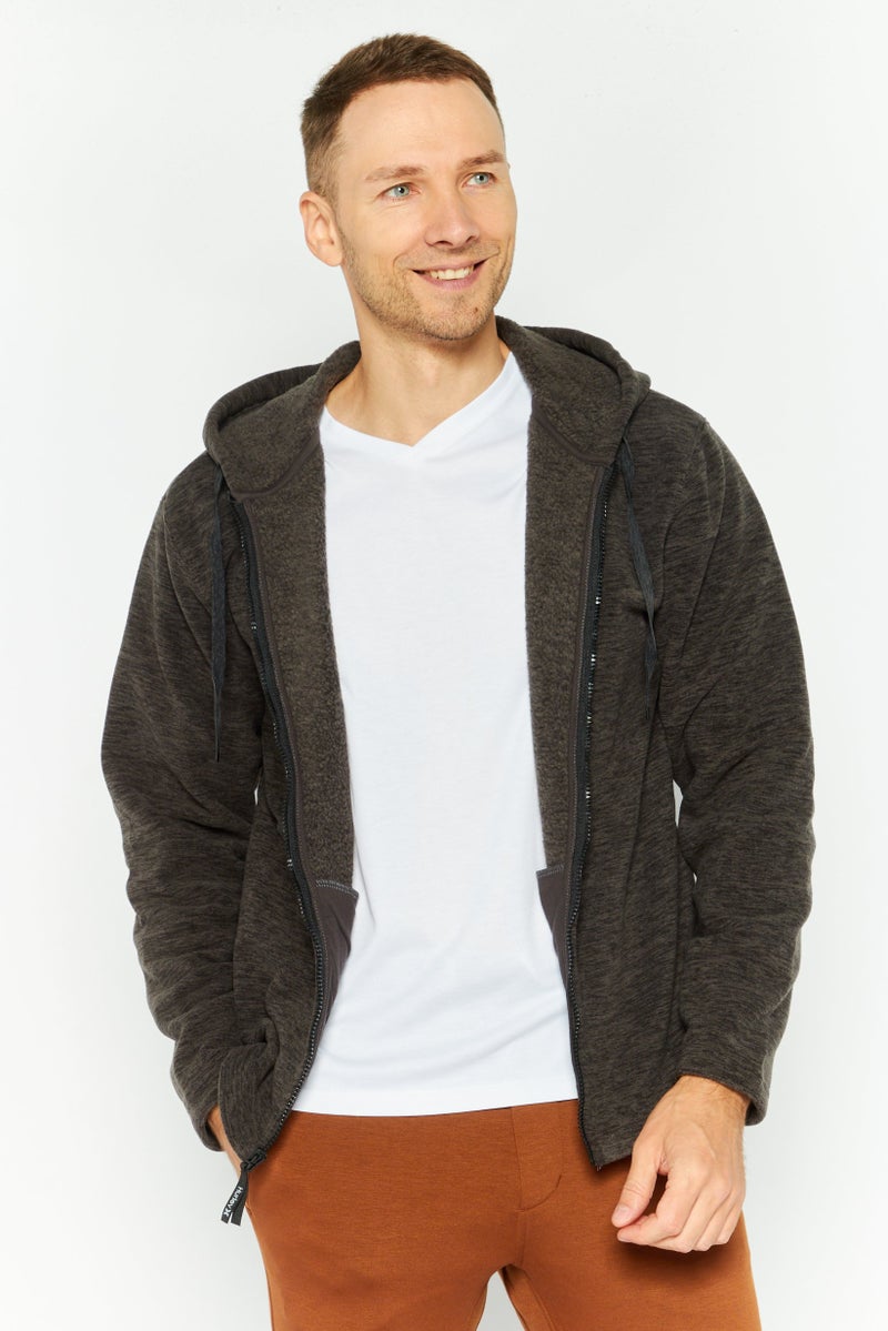 Hurley Men Brand Logo Long Sleeves Full Zip Hoodie, Heather Black - Image 1