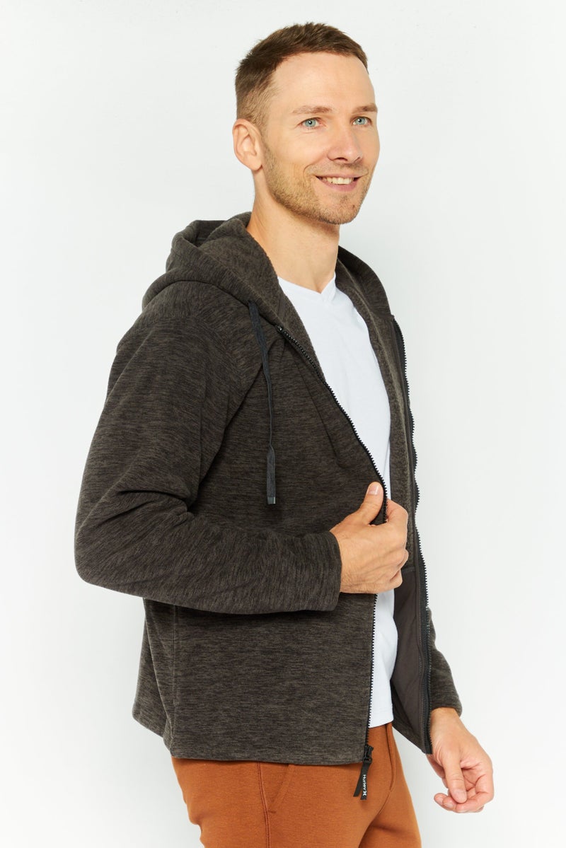 Hurley Men Brand Logo Long Sleeves Full Zip Hoodie, Heather Black - Image 3