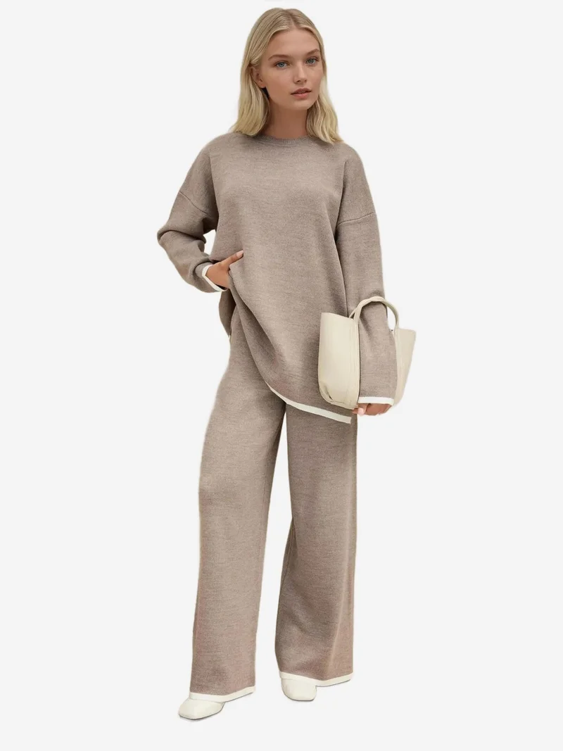 Sweater & Wide Leg Pants Knit Co-ords Set