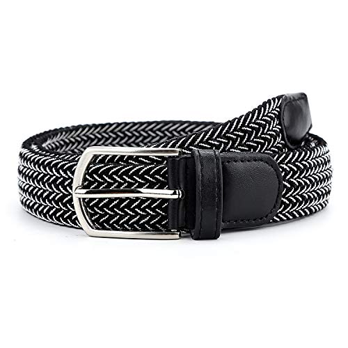 Radmire Braided Canvas Woven Elastic Stretch Belts for Men/Women/Junior with Multicolored (Black-White, Medium/32-34" Waist) - Image 3