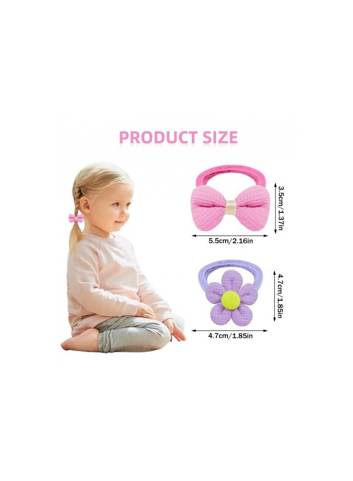24 رباط شعر للبنات – بتصميمات زهور وأقواس، ملونة ومرنة، إكسسوارات شعر لطيفة للأطفال والبنات الصغيرات - Image 2