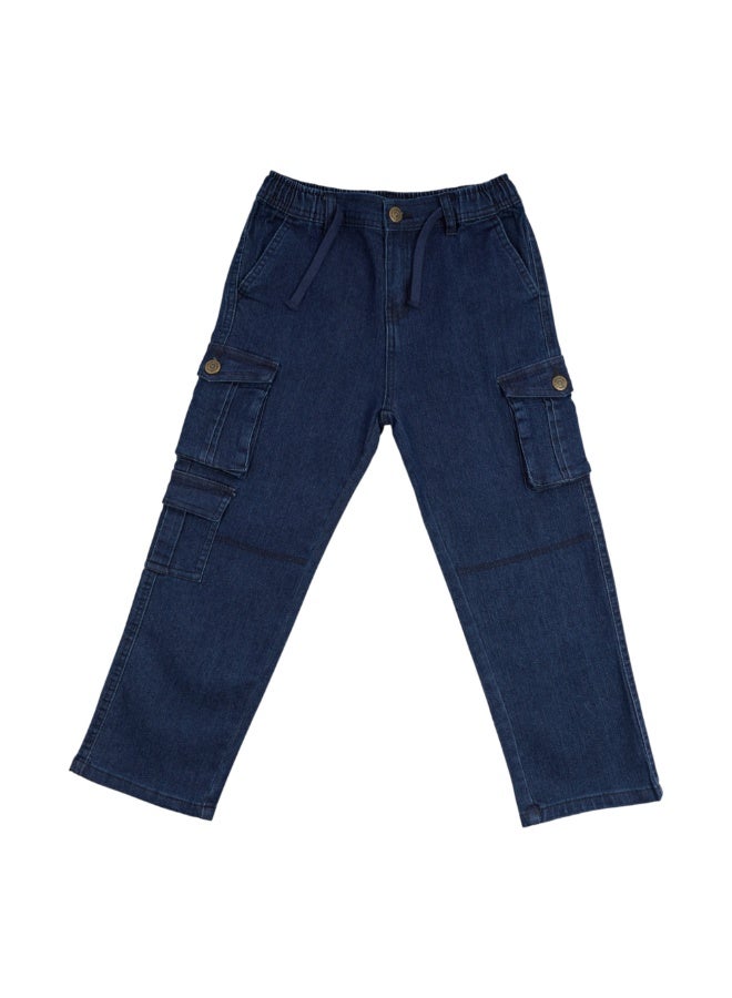 MARWAN Denim Kids Boys Cargo Long Pants with Adjustable Elastic Waistband and Trendy Wide-Leg Design (2–8 Years) - Image 1