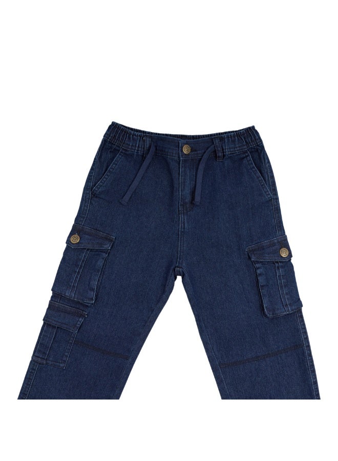MARWAN Denim Kids Boys Cargo Long Pants with Adjustable Elastic Waistband and Trendy Wide-Leg Design (2–8 Years) - Image 3
