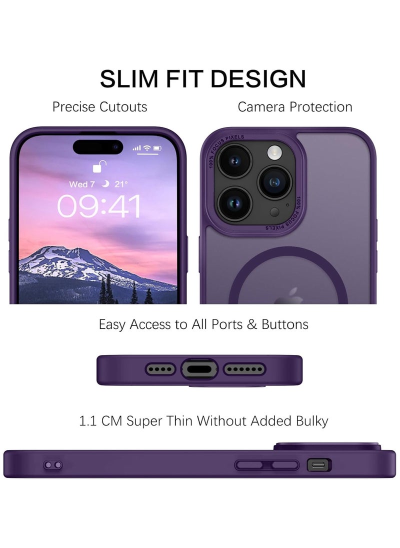 Generic - Magnetic Case for iPhone 14 Pro Max 6.7 Inch Case Translucent Matte Phone Case Slim Thin Shockproof Anti-Yellow Women Men Girls Boys Protective Cover (Purple) - Image 1