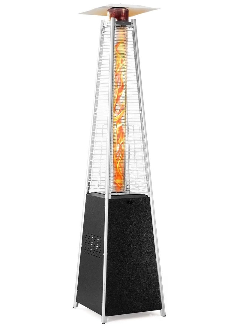 Pyramid Patio Heater, 48,000 BTU Propane Outdoor Heater with Quartz Glass Flame Tube & Wheels (Silver Black) – for Garden, Terrace & Restaurant Use - Image 1