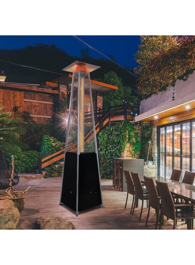 Pyramid Patio Heater, 48,000 BTU Propane Outdoor Heater with Quartz Glass Flame Tube & Wheels (Silver Black) – for Garden, Terrace & Restaurant Use - Image 2