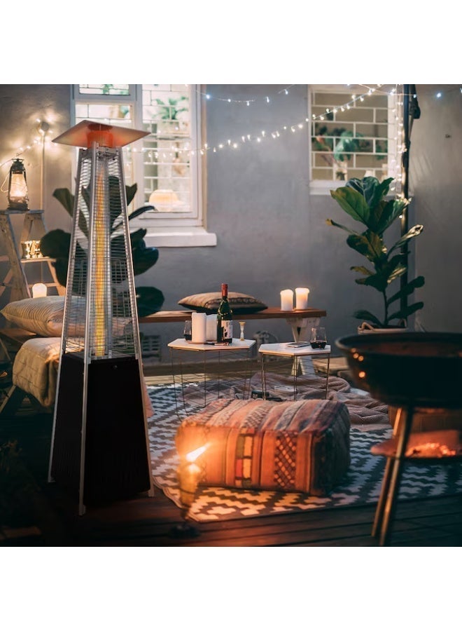 Pyramid Patio Heater, 48,000 BTU Propane Outdoor Heater with Quartz Glass Flame Tube & Wheels (Silver Black) – for Garden, Terrace & Restaurant Use - Image 4